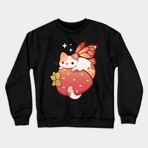 Calico strawberry fairy cat Crewneck Sweatshirt by Rihnlin